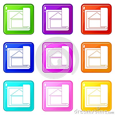 Building plan icons 9 set Vector Illustration