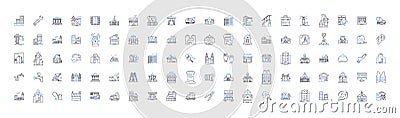 Building planning line icons collection. Zoning, Permits, Blueprint, Architecture, Design, Surveying, Inspection vector Vector Illustration