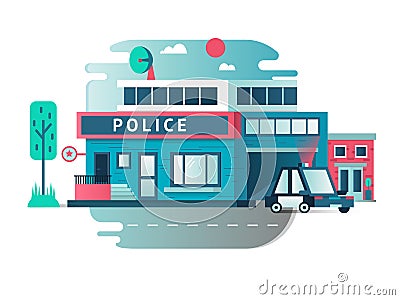 Building of the Police Department Vector Illustration