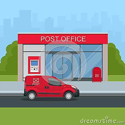 Building of post office and post car. Correspondence isolated vector illustration Vector Illustration