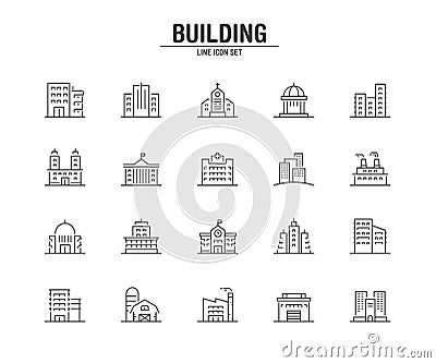 Building and Real Estate line icons. Vector illustration pixel perfect. Vector Illustration