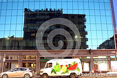 Building reflection Milan Italy Editorial Stock Photo