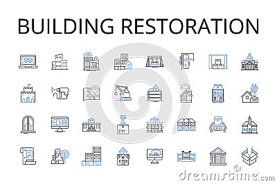 Building restoration line icons collection. Home refurbishment, Structure reconstruction, Property renovation, Facility Vector Illustration