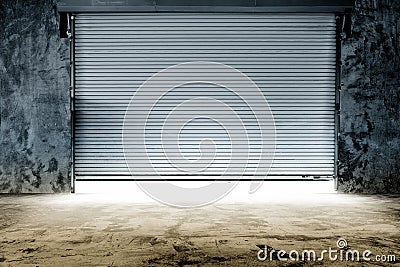 Building with roller shutter door Stock Photo