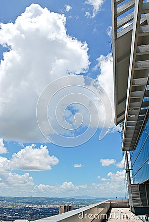 Building Roof Deck Overlooking the City Stock Photo