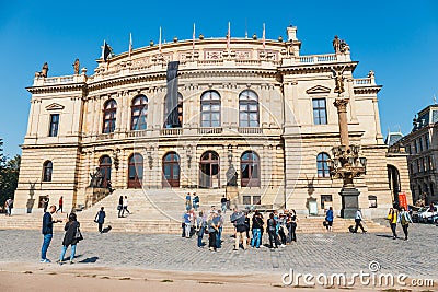 The building of Rudolfiunum concert halls on Jan Palach Square with unidentified peop Editorial Stock Photo