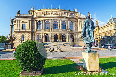 The building of Rudolfiunum concert halls on Jan Palach Square with unidentified peop Editorial Stock Photo