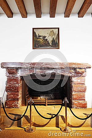 BERCHTESGADEN, GERMANY - AUGUST 06, 2019: The fireplace from the main reception hall of the Kehlsteinhaus, Germany. Editorial Stock Photo