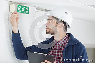 Building`s maintenance worker Stock Photo