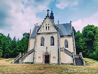 Building of Schwarzenbergs tomb in Orlik castle park, Czech Editorial Stock Photo