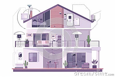 Building Security systems control smart security alarms through protective mechanisms, integrating alarm management with home tech Cartoon Illustration