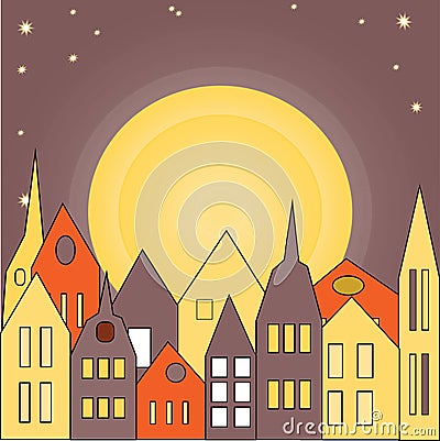 Building set. town. sunset Vector Illustration