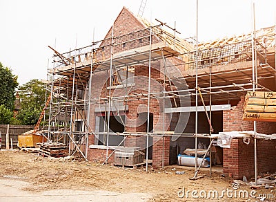 Building Site With House Under Construction Stock Photo