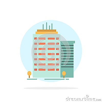 Building, Skyscraper, Office, Top Abstract Circle Background Flat color Icon Vector Illustration