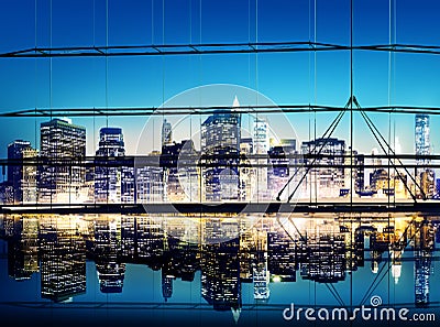 Building Skyscraper Panoramic Night New York City Concept Stock Photo