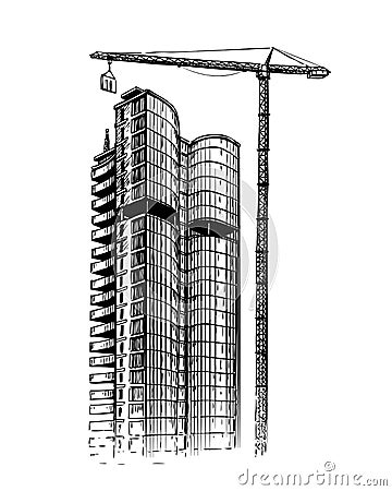 Building skyscraper, sketch. City, construction vector illustration Vector Illustration