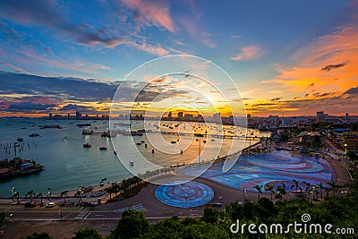 The building and skyscrapers in twilight time in Pattaya,Thailand. Pattaya city is famous about sea sport and night life Editorial Stock Photo