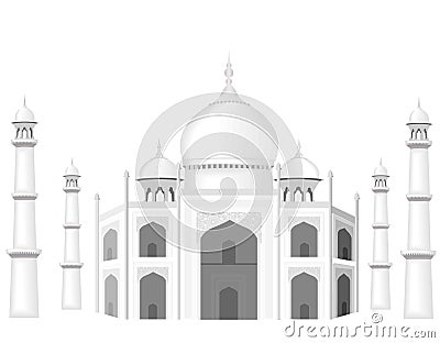 The building is in the style of the Taj Mahal temple. The Sultan`s Palace. Black and white graphics with halftones Vector Illustration