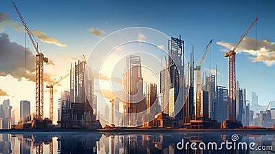 Building tall skyscrapers in the city, city skyline Stock Photo