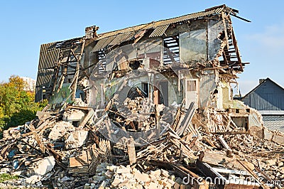 demolition the abandoned private building house Stock Photo