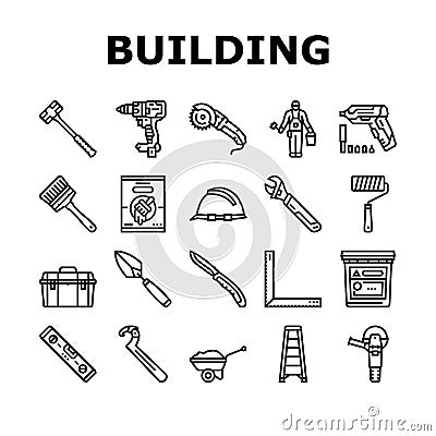 building tool hammer repair drill icons set vector Vector Illustration