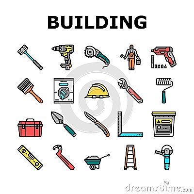 building tool hammer repair drill icons set vector Vector Illustration