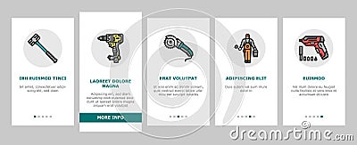 building tool hammer repair drill onboarding icons set vector Vector Illustration