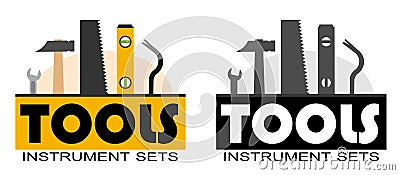 Building tools. Logo. Construction, decoration, repair of houses, offices. logotype. Repair Services. Tool kits. Sale, rent. Hand Vector Illustration