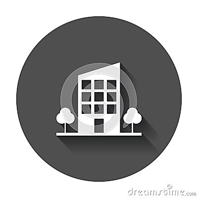 Building with trees icon. Business vector illustration with long Vector Illustration