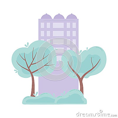 Building urban street trees grass scene isolated design icon Vector Illustration