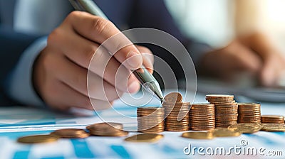 Building Wealth: Coins and Piggybank Savings Concept Stock Photo