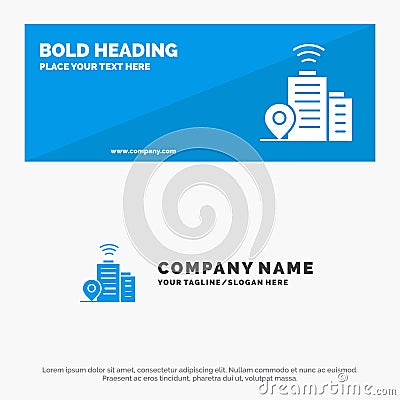 Building, Wifi, Location SOlid Icon Website Banner and Business Logo Template Vector Illustration