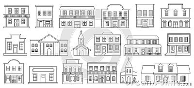 Building wild west line vector set illustration of icon.Western house vector set of icon.House wild west line on white Vector Illustration