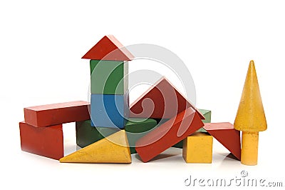 Building from wooden colourful childrens blocks Stock Photo