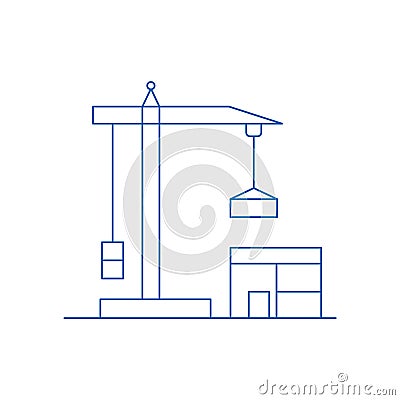 Building work process with construction crane. Jenny with hook using in construction industry for lifting and lowering weights Vector Illustration