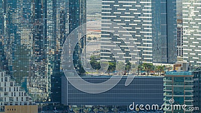 Buildings on Al Reem island in Abu Dhabi from above. Stock Photo