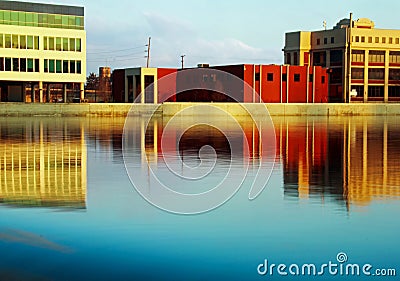 Buildings along grand River Stock Photo