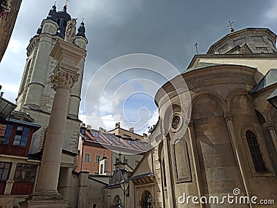 Buildings, Church, Sky, Architecture, Street Stock Photo