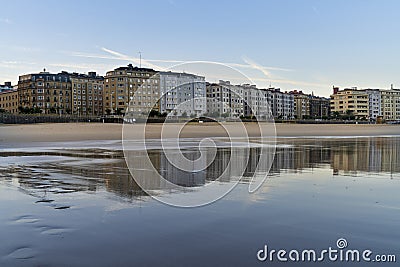 Buildings of the city of Donostia - San Sebastian next to the Zurriola beach Stock Photo