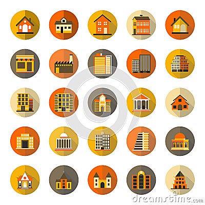 Buildings flat icon with long shadow - Iconic Vector Illustration Vector Illustration