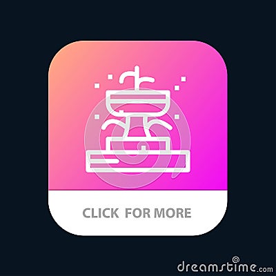 Buildings, Fountain, Garden, Park Mobile App Button. Android and IOS Line Version Vector Illustration