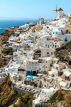 Buildings on the hill in Oia town, Santorini Stock Photo