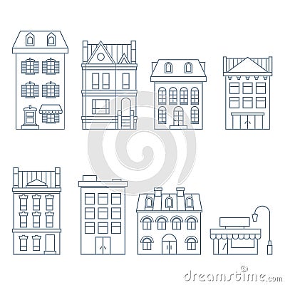 Buildings and houses in european style - townhouse, and hotel Vector Illustration