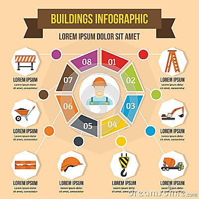 Buildings infographic concept, flat style Vector Illustration