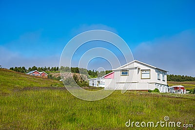 Buildings on Island of Hriesy in Eyjafjordur in Iceland Stock Photo