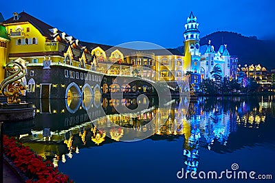 The buildings of lakeside night scenic Stock Photo