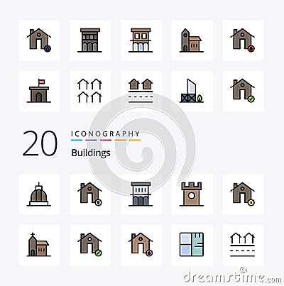 20 Buildings Line Filled Color icon Pack like house architecture location house fire Vector Illustration