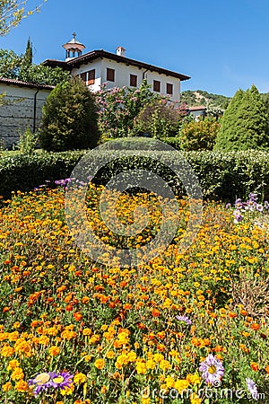 Buildings in medieval Rozhen Monastery of the Nativity of the Mother of God, Bulgaria Stock Photo