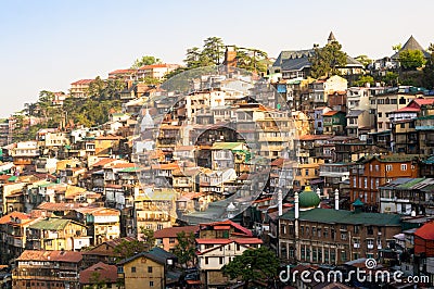 Buildings on a mountainside of shimla at dusk Editorial Stock Photo