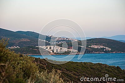 Buildings near the sea, built houses on the hill Stock Photo